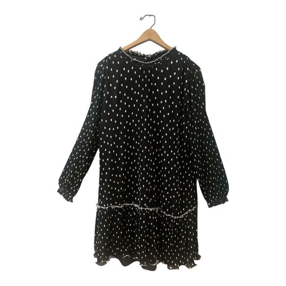 J Crew Ruffled Pleated Polka Dot Dress 10 Oversized Midi Retro Holiday Party Mod - Picture 3 of 9